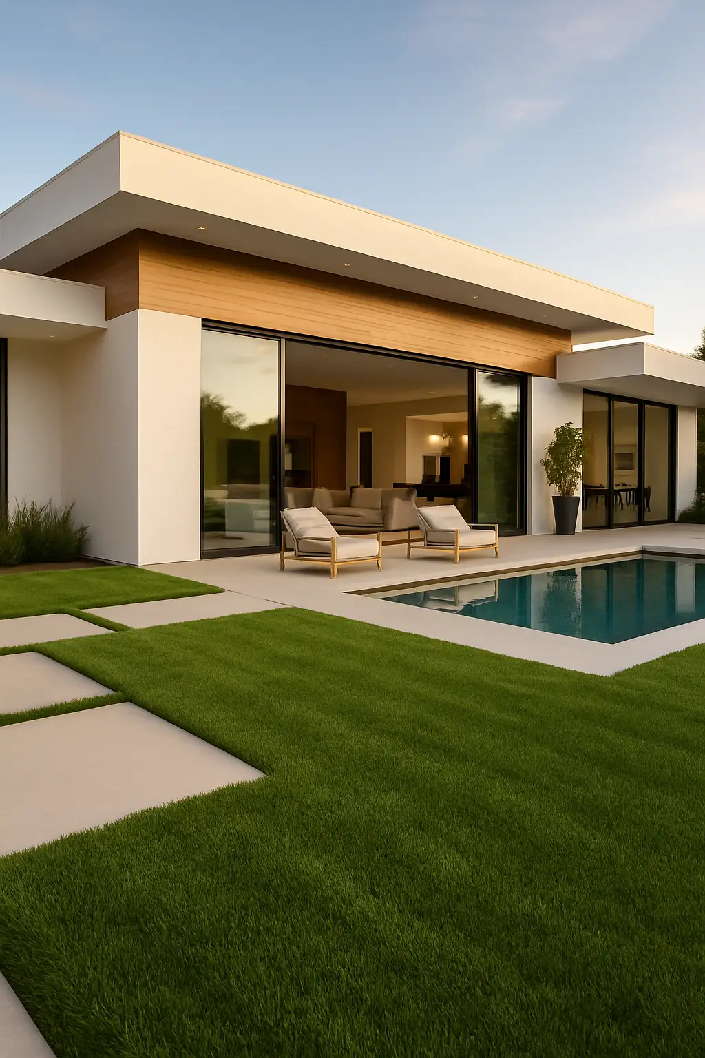 Modern backyard artificial turf installation Modern backyard artificial turf installation