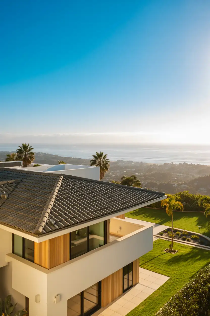 Modern home with clay roof tiles Modern home with clay roof tiles