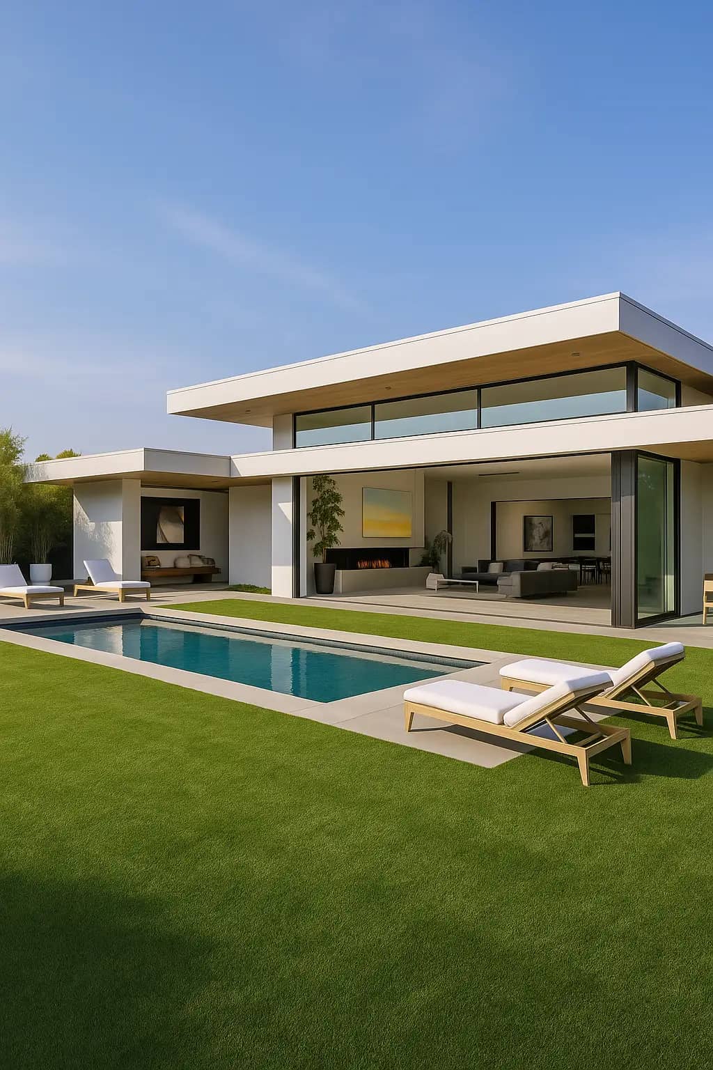 Modern lawn with fake grass Modern lawn with fake grass